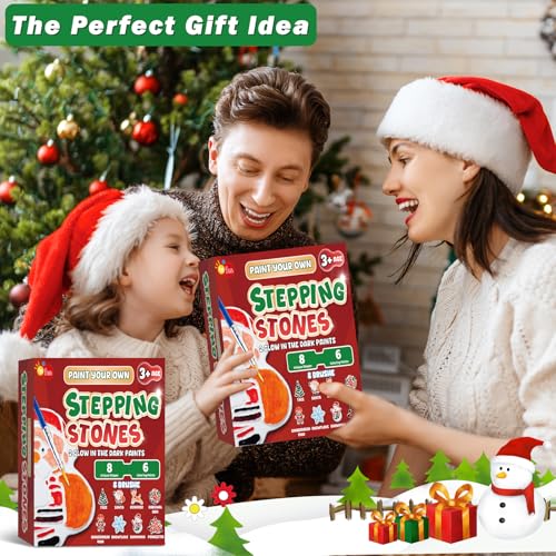 EggSun 8Pcs Stepping Stones Painting Crafts Kit for Kids 4 8 6, DIY Garden Stones Outdoor Paint Your Own Ceramic Unicorn Arts and Crafts for Boys Girls Ages 4 7 9 10 12 Christmas Birthday Gifts - style: Christmas