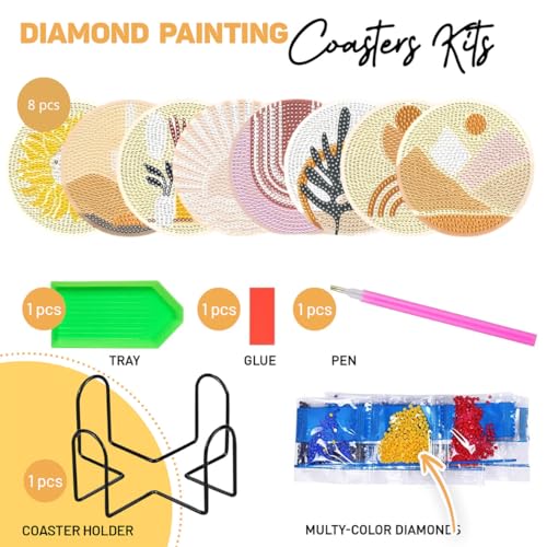 8 Pcs Bohemia Diamond Painting Kits | Diamond Painting Kits with Holder | Diamond Art Coasters for Beginners Adults - Perfect Art Craft Supplies Gift!… (Bohemia) - color: Bohemia