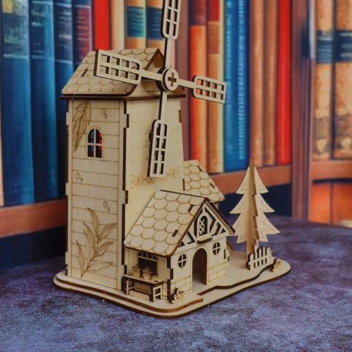3D Wooden Puzzle Windmill Mill Design Model Kit, DIY Creative Assembly Building Set for Adults, Christmas