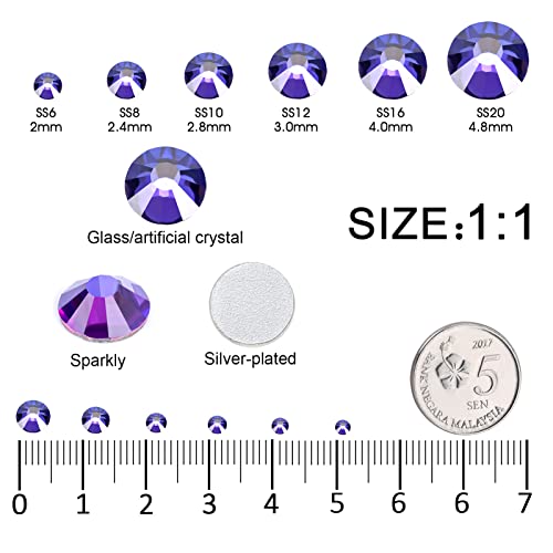 3792 Pcs Purple Velvet Crystal Flatback Rhinestones Set for Nail, Art, Crafts, Makeup, Tumblers Glitter Round with Tweezers and Picking Pen(SS6~SS20) - color: Purple Velvet