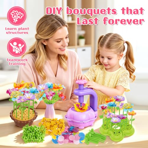 FUNZBO Craft for Girls Kids Ages 6-8-12 - Fabric Flower Making Bouquets Kit, Birthday Gifts for Age 3 4 5 6 7 Years Old Girl, Toddler Spring Summer Garden Toy