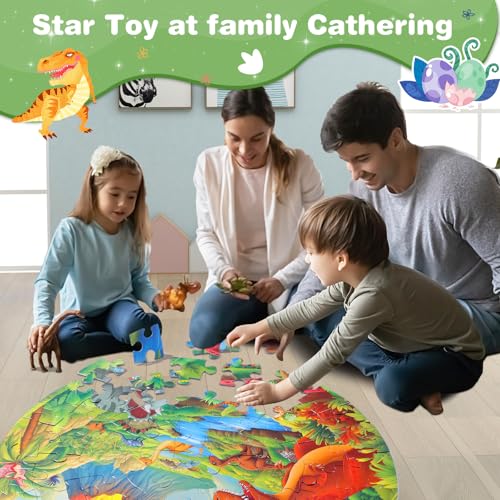 Civaner 70 Pieces Floor Puzzles Round Large Puzzles, Jurassic Dinosaur - style: Jurassic Dinosaur