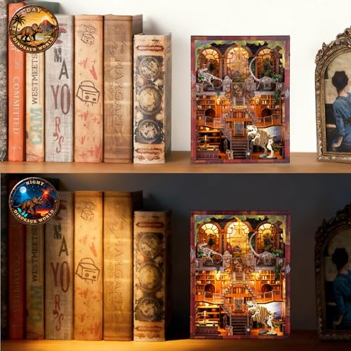 NookMaster Book Nook Kit with LED Light DIY Miniature Dollhouse for Adults - color: Dinosaur Museum