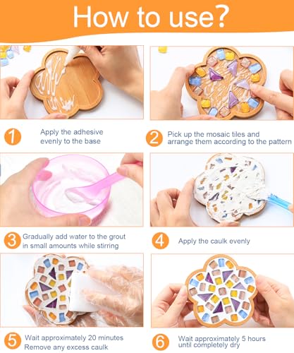 Kids Mosaic Coaster Kit – 4-Pack, Non-Toxic Crafts Ages 6-12 - color: Sweet style