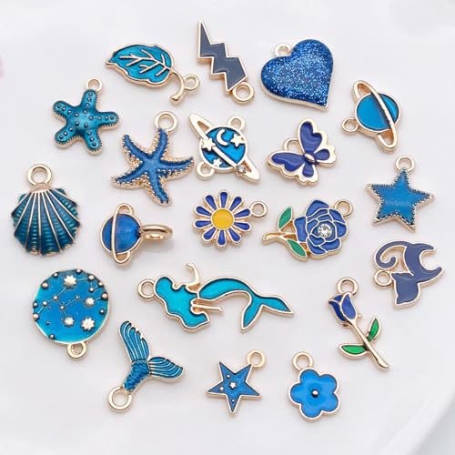 WOCRAFT 40pcs 20 pairs Assorted Enamel Bracelet Charms for Jewelry Making DIY Necklace Bracelet Earrings Keychain Crafting Charms Kit Crafts (Blue-SN995) - color: Blue
