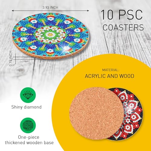 6 pcs Diamond Painting Coasters | Diamond Art Coasters | Mandala Diamond Art Painting | Perfect Art Craft Gift for Mandala Lover, Dad, Mom, Grandparents, Brother, Sister. - color: Mandala
