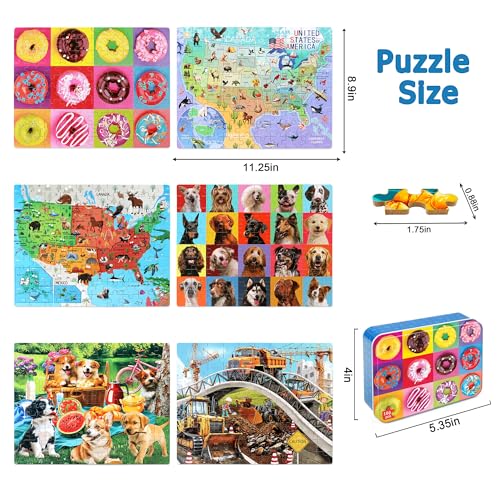 LELEMON Puzzles for Kids Ages 4-6,6 Pack 100 Piece Puzzles for Kids Ages 4-8 in a Metal Box,Educational Jigsaw Puzzles Puzzle Games Puzzle Toys for Girls and Boys - color: 6 Pack 100 Piece 1)