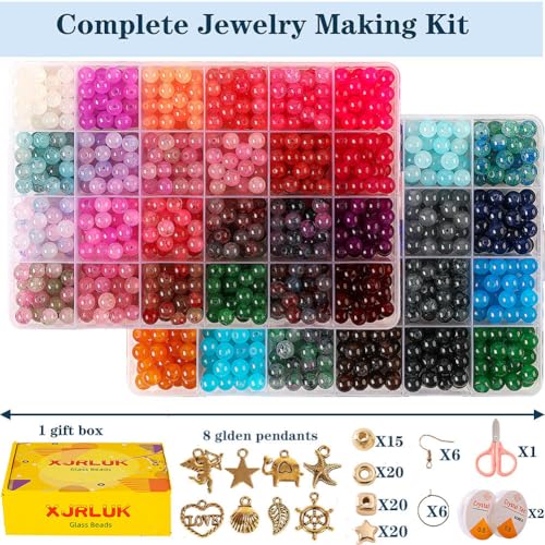 Glass Beads for Jewelry Making, 1300pcs + 8mm 48 Colors Round Crystal Glass Beads Bracelet Making Kit, Bead Starter Kit for Birthday Holiday Art Crafts Gifts - color: Multicolor-Style 1, size: 8 mm