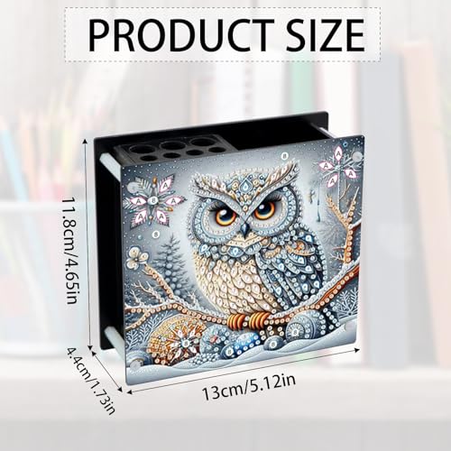 DIY 5D Diamond Painting Pen Holder, Snowy Winter Owl Pencil Holder for Seasonal Home Decor, Decorative Diamond Art Organizer for School, Office, and Home - color: Winter Owl