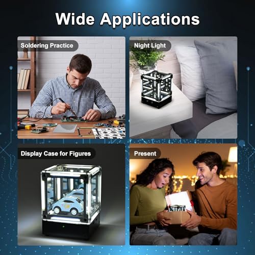 DIY LED Night Light Soldering Kit, 3D Mirror Cube Soldering Project Desk Decor with Adjustable Light Modes, Electronics STEM Present for Gamers and Makers