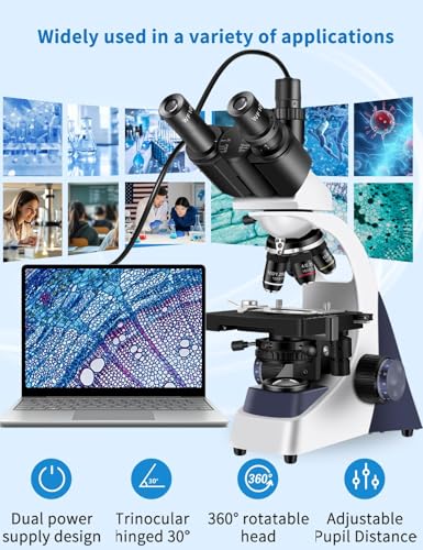 Microscope for Adults 40X-5000X Magnification Lab Grade with Dual Mechanical Stages and HD USB (Compound Microscope) - color: Bright White