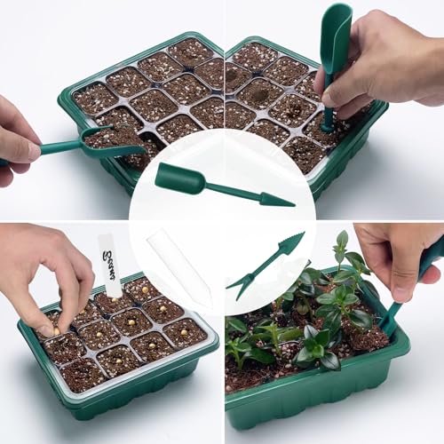 Seed Starter Trays with Grow Light Kit, 4 Pack Plant Greenhouse Propagator - size: 4-Pack (Green)