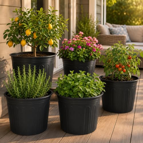 60 Pack 12.8 Inch 5 Gallon Large Plastic Plant Nursery Pots - size: 60pcs 5 gallon