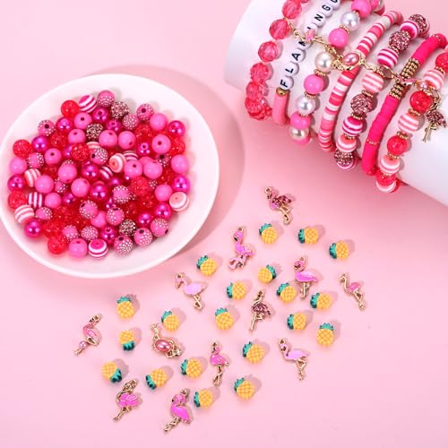 Vacation Flamingo Friendship Bracelet Kit Pink Flamingo Heishi Pearl Letter Pony Spacer Beads Assorted Animal Tropical Bird Pendants for DIY Hawaii Summer Beach Bracelet Necklace Earrings Jewelry - color: Pink