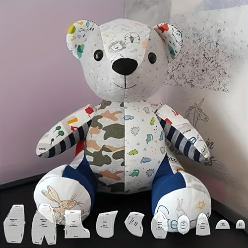 Memory Bear Sewing Templates Set, 10Pcs Durable Acrylic Teddy Bear Sewing Patterns & Templates with Detailed Instructions for Sewing (Large) - size: Large