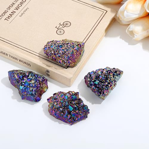ZHIYUXI Rainbow Crystal Titanium Coated Crystal Cluster Crystal Geode - color: Titanium Coated Crystal