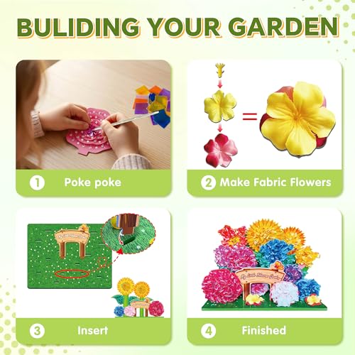 ArRuKi 12-Piece Flower Poke Art Kit, Mess-Free 3D Garden Craft for Girls Ages 4-9, Poke-in Craft Flower Kit Grandparent & Child Bonding Activity - Creative Spring & Home Décor - color: Green