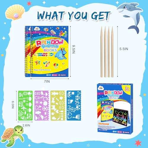 ZMLM Scratch Paper Art-Crafts Gift: 2 Pack Rainbow Notebooks Supplies Toys - color: Blue & Yellow