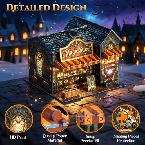 3D Puzzles for Adult,Halloween Magic Store Model Miniature House Kit,3D Paper Jigsaw Puzzle Open-Style Build for Adults Room Home Decor DIY Building House,Halloween Birthday Gifts for Family & Friends