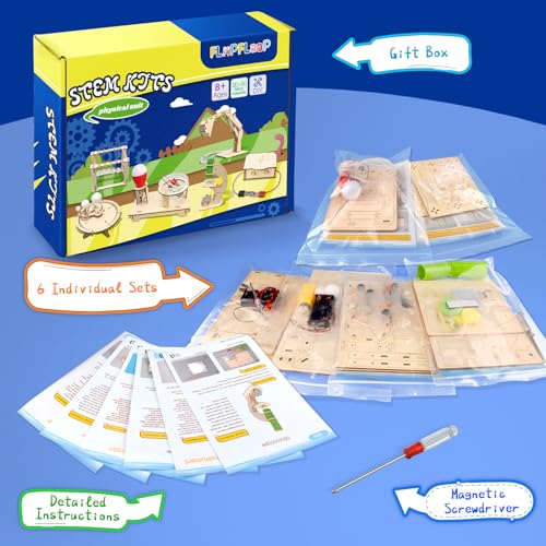 12 Set STEM Science Kits for Kids, STEM Kits for Kids Ages 8-10, STEM Engineering Toys for Boys and Girls, Wooden Building Crafts Kits Science Experiment Projects for Kids Birthday Gifts for Age 8-12