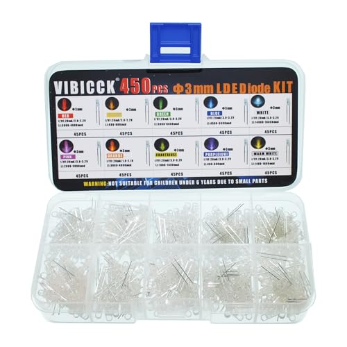 450 Pieces, 10 Colors, 3MM LED Light Emitting Diode Lamp Set