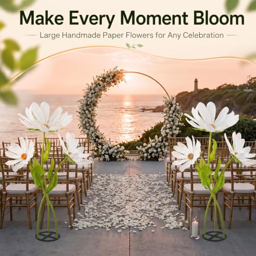 Moxweyeni 3 Pcs 5.5 ft Giant White Daisy Paper Flower DIY Kit with Stand - color: White, style: Daisy