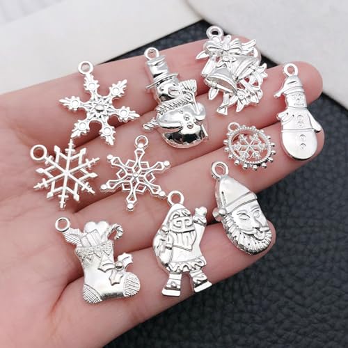 WOCRAFT 60pcs Bright Silver Christmas Bracelet Charms for Jewelry Making Sets DIY Necklace Bracelet Keychain Crafting Charms Kit Craft Supplies (SN829) - color: Bright Silver, size: Christmas Charms