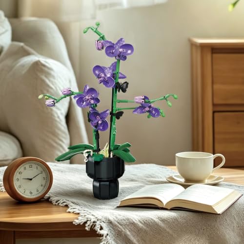 Purple Orchid Flower Building Set Phalaenopsis Block Kits with Vase
