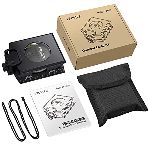 Proster Lensatic Sighting Compass IP65 Waterproof with Clinometer Bag - color: Black Compass