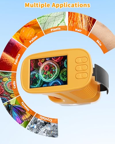 1000X Kids Handheld Microscope, 4K Digital Mini Pocket Digital Microscope with 2.4" IPS Screen, Built-in Camera & 12 Prepared Slides, STEM Educational Toy, Birthday Gift for Boys & Girls Ages 3–12 - color: Yellow
