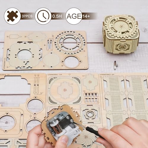 3D Wooden Puzzles Music Box for Adults, Mechanical Jewelry Storage Box, Wooden Ring Box Model Kits, Unique Gifts for Birthday, Anniversary, Mother's Day, Wedding - color: Light Birch