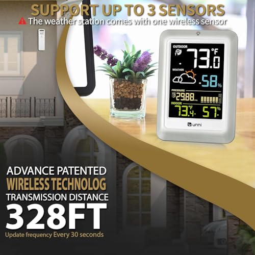 Indoor Outdoor Thermometer Wireless Weather Station 330ft Sensor, Multi - color: Multicolored
