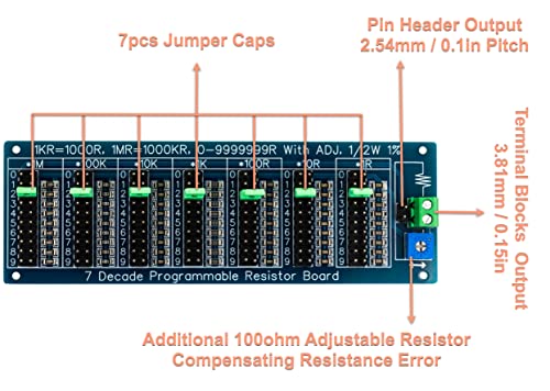 0R - 9999999R Seven Decade Programmable Resistor Board Step 1R 1% 1/2 Watt 1206 with 100ohm 100R Adjustable Resistor, 2 Types Output - color: Resistor board with additional 100 ohm adjustable (1pcs)