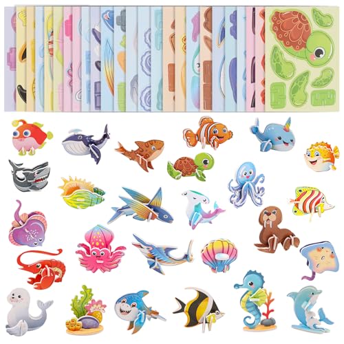 FOIMAS 3D Ocean Puzzles for Kids,30 Pack Educational Ocean Puzzle Shark Dolphin Turtle Octopus for Kids Classroom Prize Gifts Party Favor Supply - style: Ocean