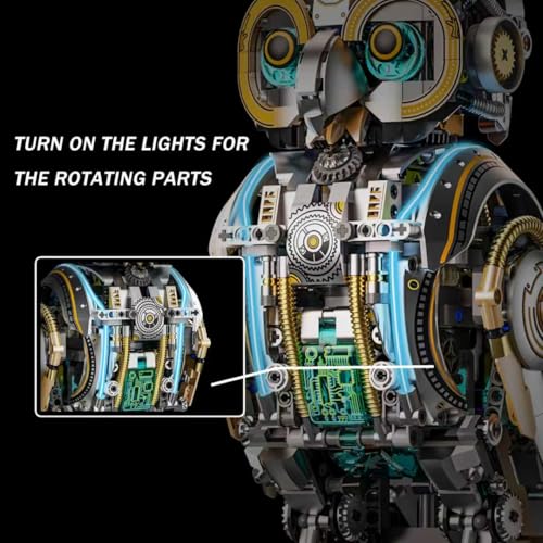 Mechanical Owl Building Set, Mechanical owl Model Collection Toy, Compatible with LEGO for Adults, Rotatable Building Blocks with Light, STEM Construction Toy Gift for Age 12+, 1296 Pieces