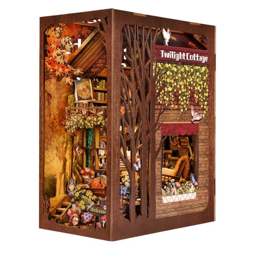 TOYQI Book Nook Kit, DIY Miniature Dollhouse Kit for Adults and Teens - color: Twilight Cottage