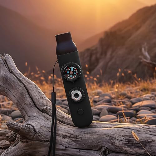 Multifunctional Survival Emergency Whistle for with Compass Hiking Survival, Thermometer & Neck Lanyard | Emergency Safety Gear for Hiking, Camping, Kayaking, Boating, Climbing - color: obsidian black