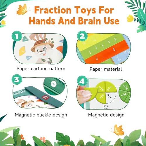 Montessori Magnetic Book Fraction Puzzle,Educational Math Fraction Manipulatives for Child,Magnetic Fraction Tiles for Elementary School,Magnetic Fraction CirclesToy for 4,5th Grade.