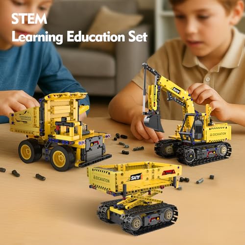 Resosese 5 in 1 Building Toys STEM Robotics Kits - Remote-Controlled Excavator Engineering Kit for Kids Age 6 7 8 9 10 11 12-14 with 555 Pieces,DIY Educational Science Kits Gift for Boys & Girls