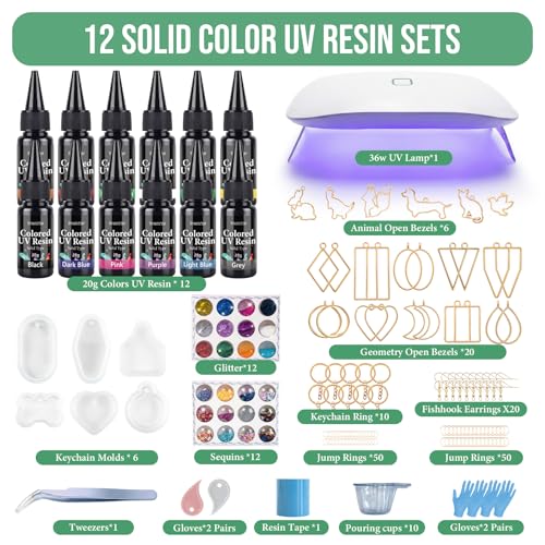 All-Inclusive Keychain Making Kit, 12-Color UV Resin,DIY Craft Decor - color: 12 Colors