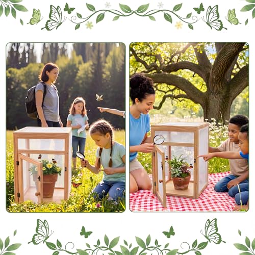 Bucherry Wooden Butterfly Habitat Cage Monarch Caterpillar Enclosure, 15.7" - size: 15.7"