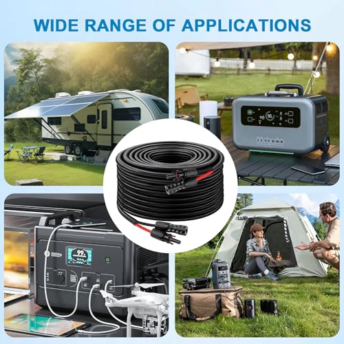 XRDS -RF Solar Cable 30FT, 8AWG Solar Extension Cable with Male & Female Solar Connectors, Flame-Retardant Protective Sleeving Solar Panel Cable, Weatherproof PV Wire for Solar Panel Connection - size: 8AWG 30FT