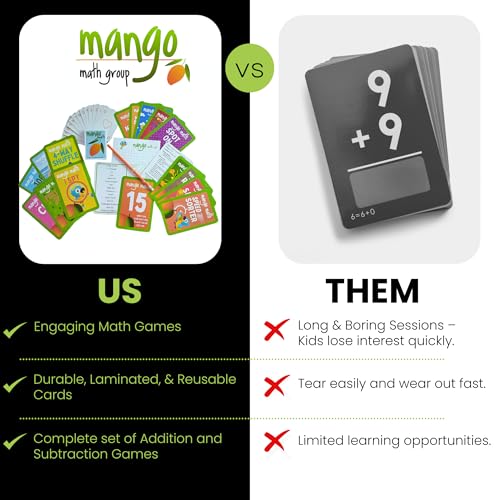 MANGO Math 15® - Math Flash Cards - Educational Math Games for Kids - Addition, Subtraction, Place Value Play & Learning Kit -2nd 3rd 4th Grades - Kids 6-12 - Set of 15 Games - English Version - size: English Version, style: Addition Subtraction