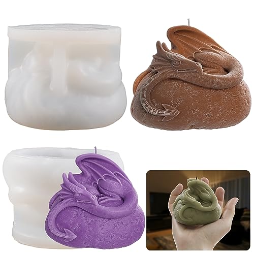 Flying Stone Dragon Animal Cylinder Candle & Resin Mold - Resin Casting Silicone Molds for Home Decor & Candle Making Wave Spiral Mold - color: emr-stone-dragon-sleep