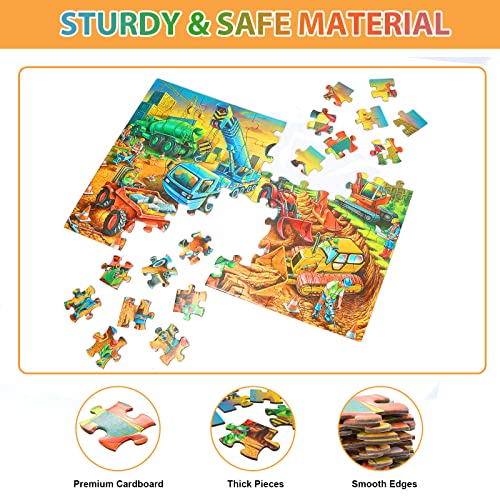 Jigsaw Puzzles for Kids Ages 3-5, 4-8, 6-8 Boys Girls - 60 Piece Construction Site - Large Piece Children Floor Jigsaw Puzzles - Science Educational Toys for 3 4 5 6 7 8 Years Old - color: Construction Site