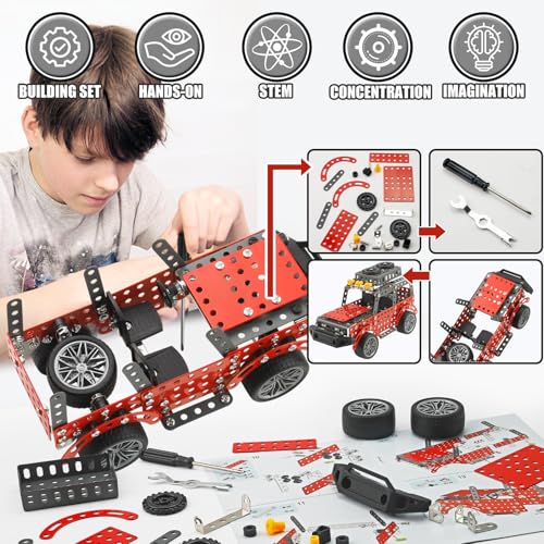 288PCS Metal Model Car Kits Erector Set, Building Set for Kids Aged 8 and Up, 4x4 and Off-Road Vehicle, Model Car Kits Toy Playset, Birthday Gift for Boys 8-12 13 14+ Years Old, SUV Truck for Adults