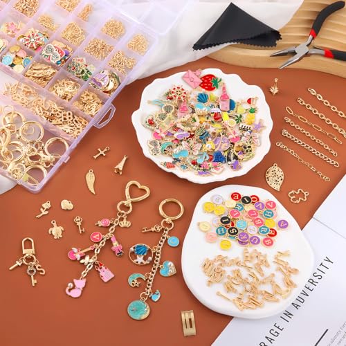 Zefy 552Pcs Charms Lip Gloss Keychain Making Kit, DIY Bag Charm Kit Gold - color: Gold