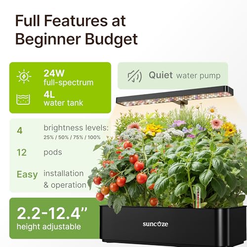 SUNCOZE Hydroponics Growing System, Compact 12 Pods Indoor Garden, Black - color: Black