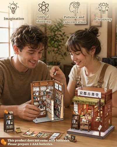 Book Nook Kit for Adults, DIY Miniature Dollhouse Kit with LED, 3D Wooden Puzzle Model Building Kit, Craft Gifts for Adults and Teens (Antique Bookery of Kyoto) - color: Antique Bookery of Kyoto