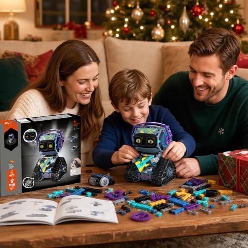 STEM Robot Building Kit 3 in 1 Guitarists Transporters Road Rollers Remote & App-Controlled Tracked Robotic Blocks Toys Set with LED Eyes & Sound Christmas Birthday Gifts for Boys Girls Age 6+ 433 Pcs - color: Blue